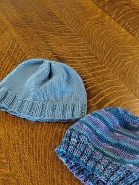 Kids Knit Beanie Hat - Light Blue & Blue-Purple Stripe